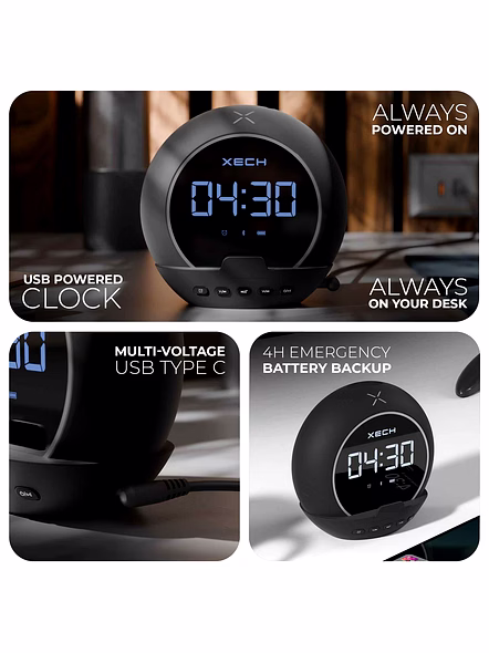 XECH Ellipse Wireless Speaker with Digital Clock and Alarm-White-3