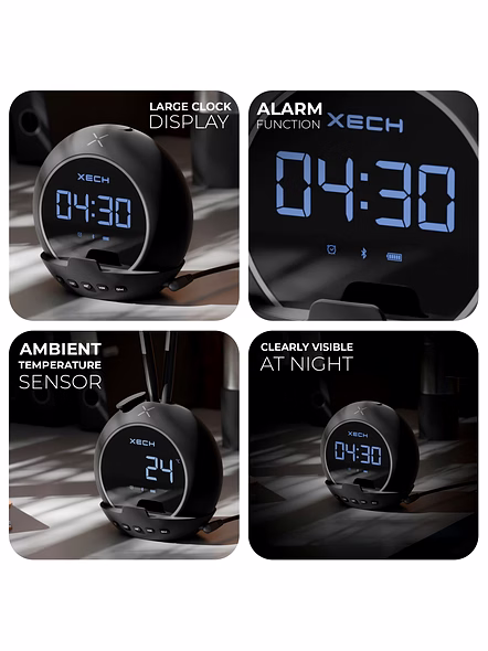 XECH Ellipse Wireless Speaker with Digital Clock and Alarm-White-4