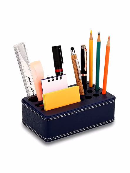 Premium Faux Leather Executive Desk Organizer-Navy Blue-1