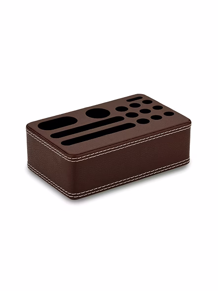 Premium Faux Leather Executive Desk Organizer-Navy Blue-3