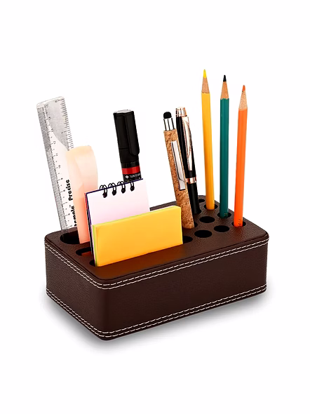 Premium Faux Leather Executive Desk Organizer-Navy Blue-5