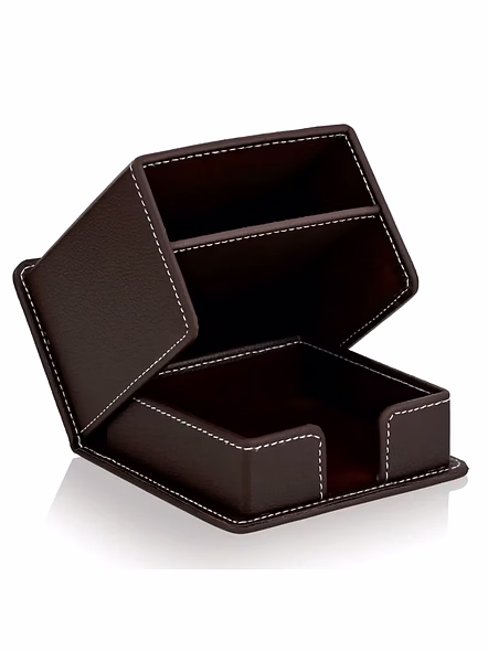 Exquisite Leather Desktop Stand Organizer for a Sophisticated Workspace-Brown-1