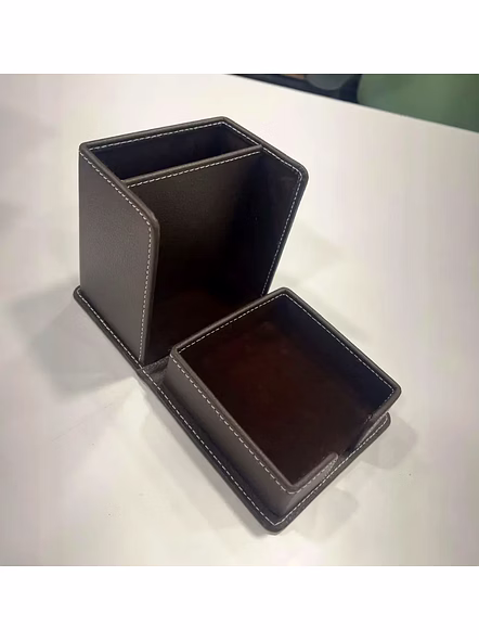 Exquisite Leather Desktop Stand Organizer for a Sophisticated Workspace-Brown-3
