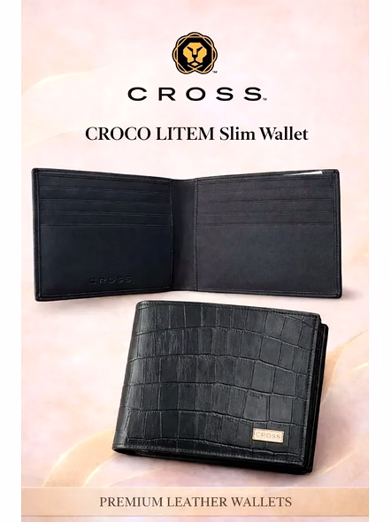 Cross Croco Liren Slim Wallet - Elegant and Functional Men's Wallet-Blue-5