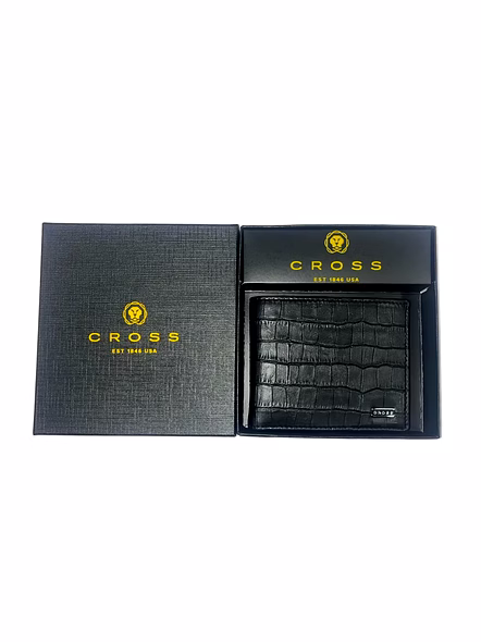 Cross Croco Liren Slim Wallet - Elegant and Functional Men's Wallet-Blue-3