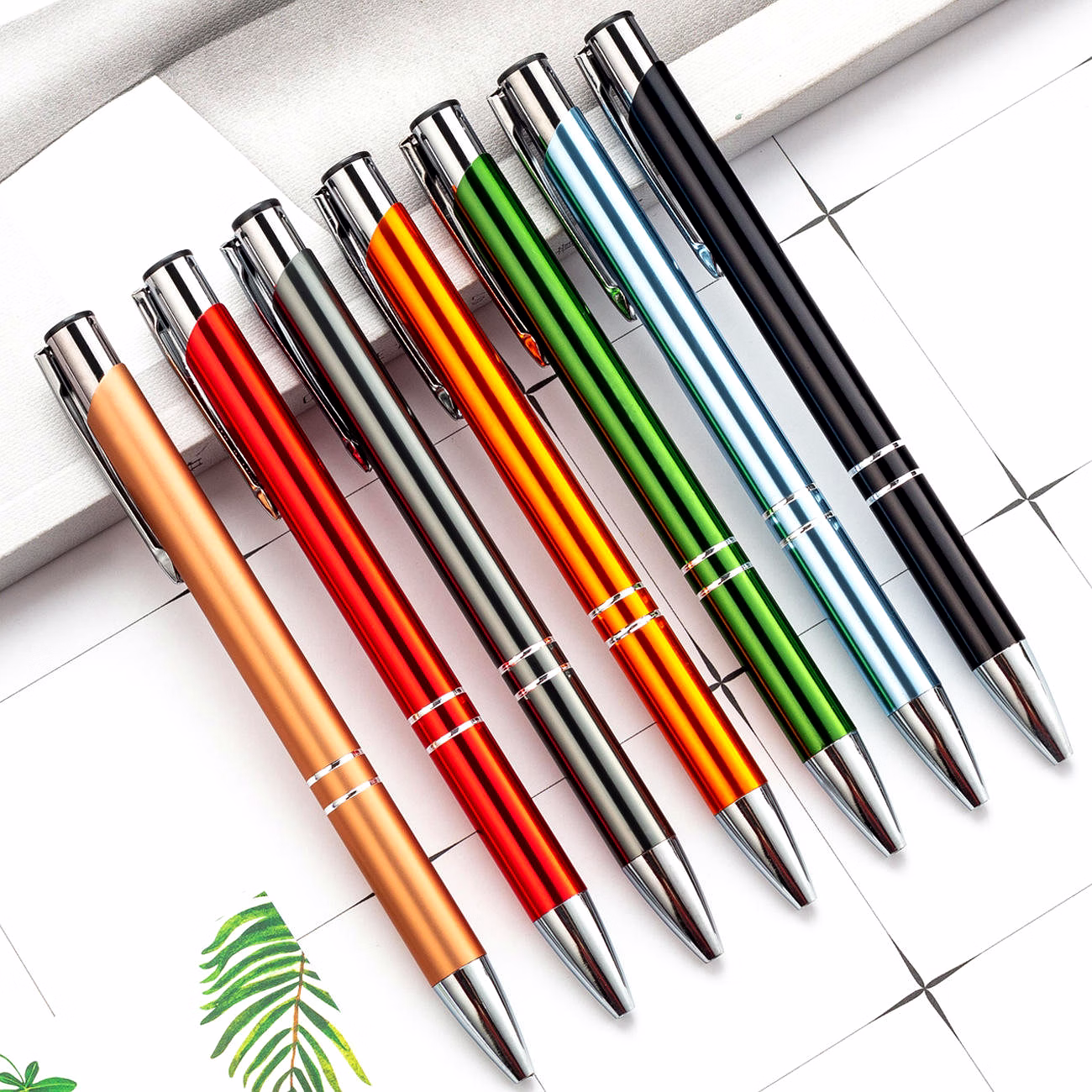 Refillable Metallic Click Ballpoint Pen with Silver Double-Ring Design - Premium Executive Pen image 1