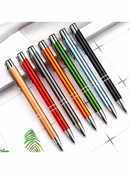 Refillable Metallic Click Ballpoint Pen with Silver Double-Ring Design - Premium Executive Pen