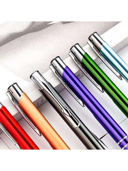 Refillable Metallic Click Ballpoint Pen with Silver Double-Ring Design - Premium Executive Pen