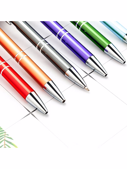 Refillable Metallic Click Ballpoint Pen with Silver Double-Ring Design - Premium Executive Pen