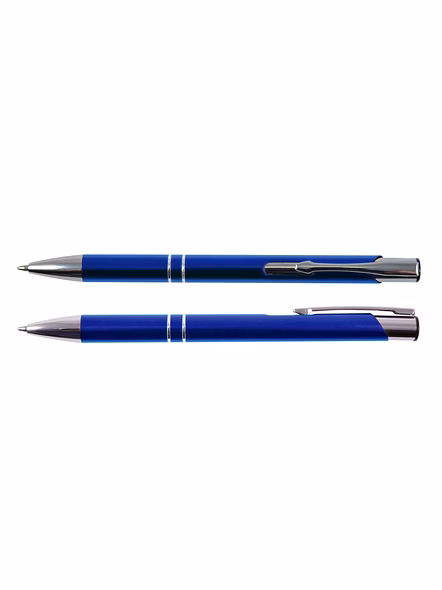 Refillable Metallic Click Ballpoint Pen with Silver Double-Ring Design - Premium Executive Pen-SGP264-BL