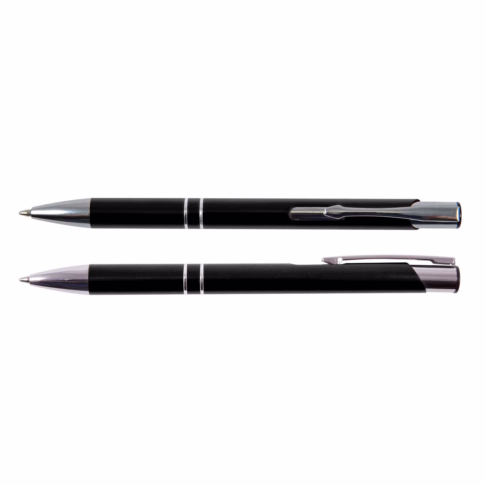 refillable metallic click ballpoint pen with silver double-ring design - premium executive pen