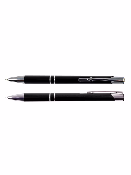 Refillable Metallic Click Ballpoint Pen with Silver Double-Ring Design - Premium Executive Pen-SGP264-BK-L
