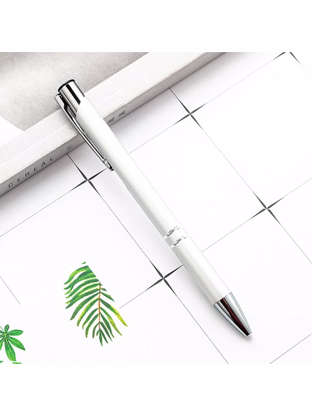 QRefillable Metallic Click Ballpoint Pen with Silver Double-Ring Design - Premium Executive Pen Whit