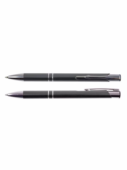 Refillable Metallic Click Ballpoint Pen with Silver Double-Ring Design - Premium Executive Pen-SGP264-GY