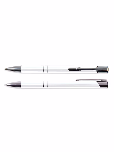 Refillable Metallic Click Ballpoint Pen with Silver Double-Ring Design - Premium Executive Pen-SGP264-WH