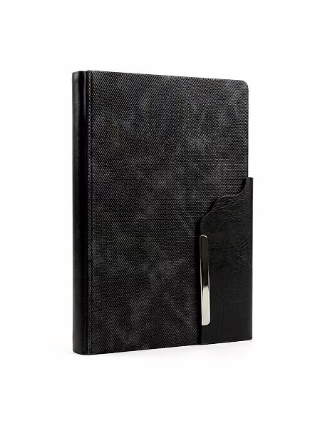 Black executive corporate gifting diary featuring a premium textured cover and modern metallic closu