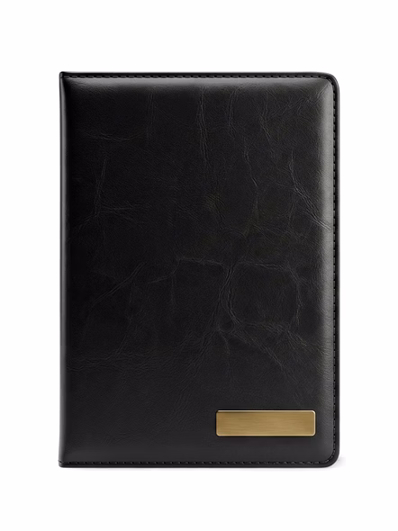 Personalized Premium A5 Vegan Leather Diary &amp; Journal with Custom Name Engraved Golden Plaque-SGDP5040-BK