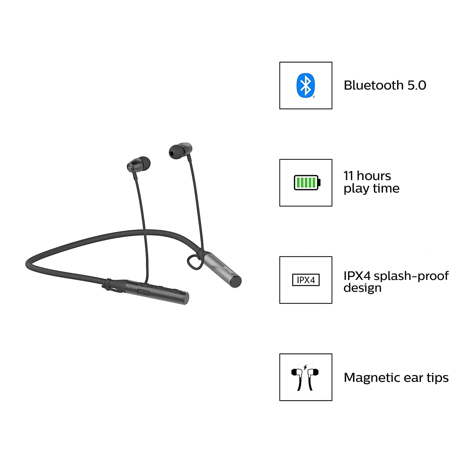 Philips Upbeat TAN2215BK Bluetooth 5.0 Neckband Insat Digital