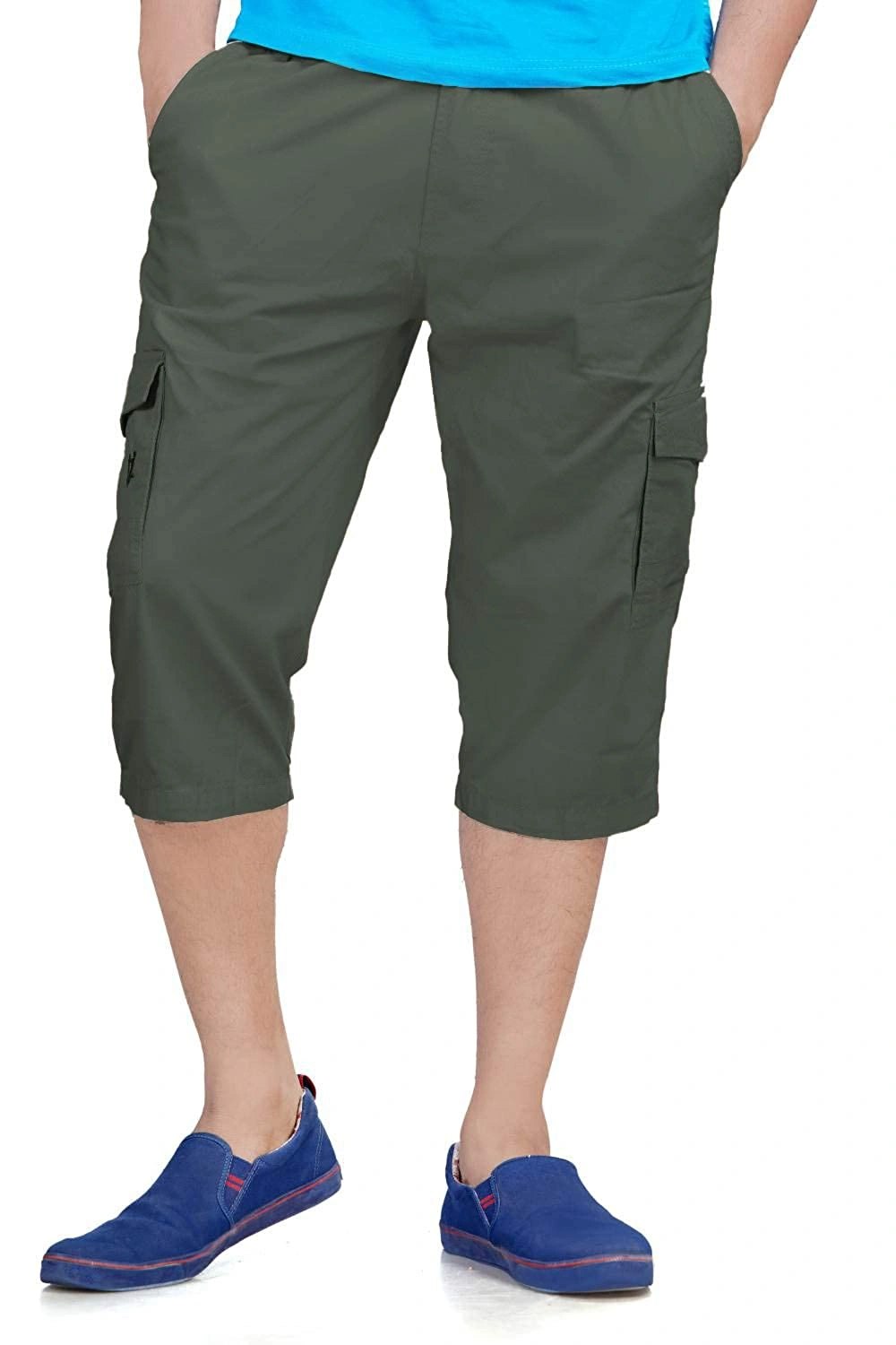 HYPERNATION Green Color Cotton Men's 3/4th Shorts (HYPM03098)
