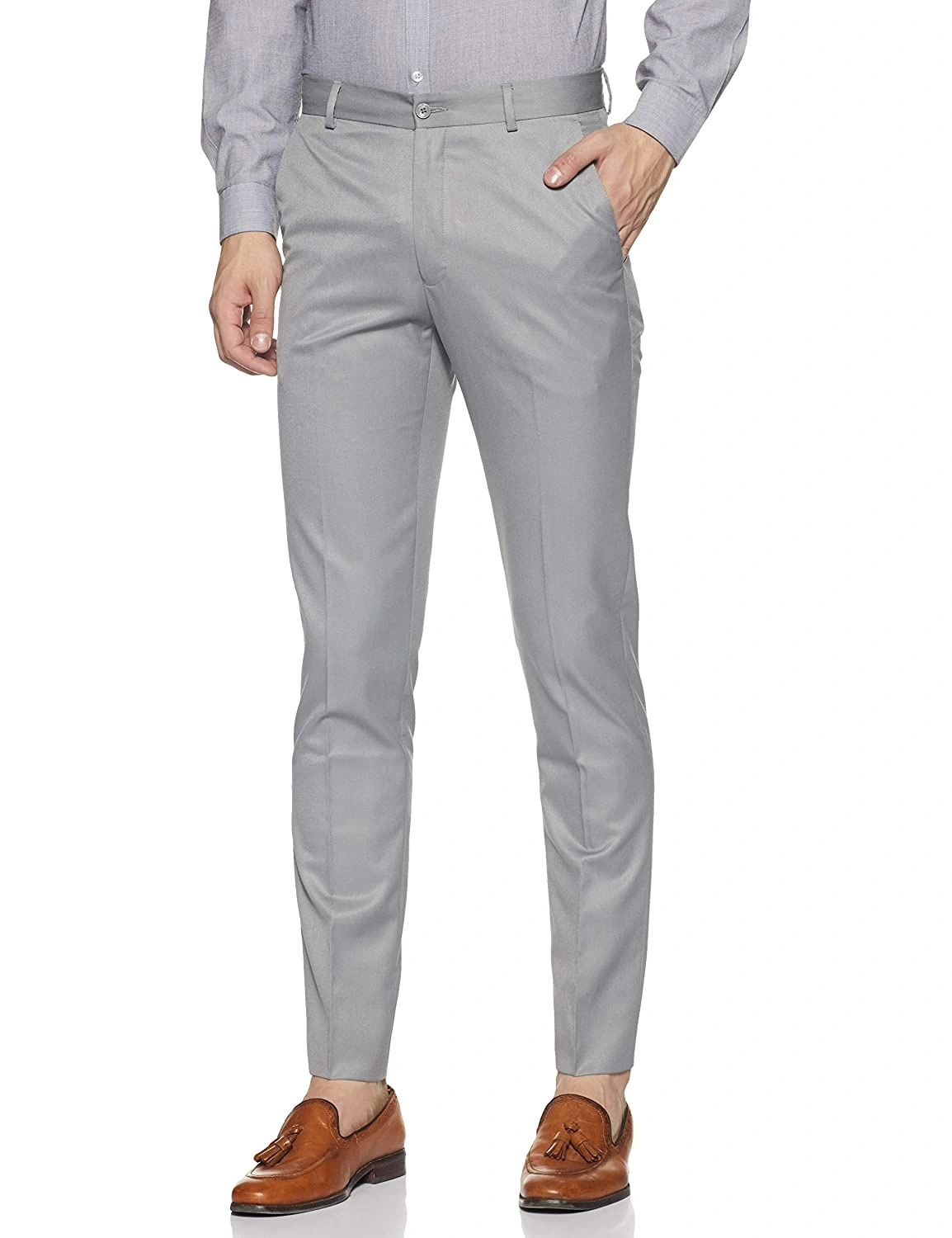 Buy Men Grey Super Slim Fit Check Flat Front Formal Trousers Online -  858598 | Louis Philippe