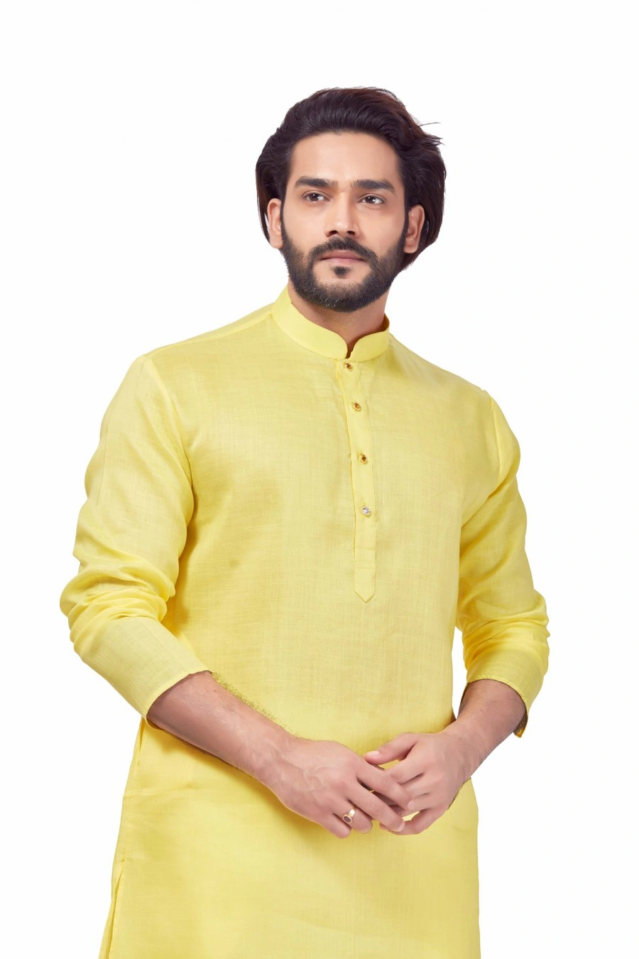 YELLOW LINEN  COTTON KURTA  PAJAMA SET-34-YELLOW-1