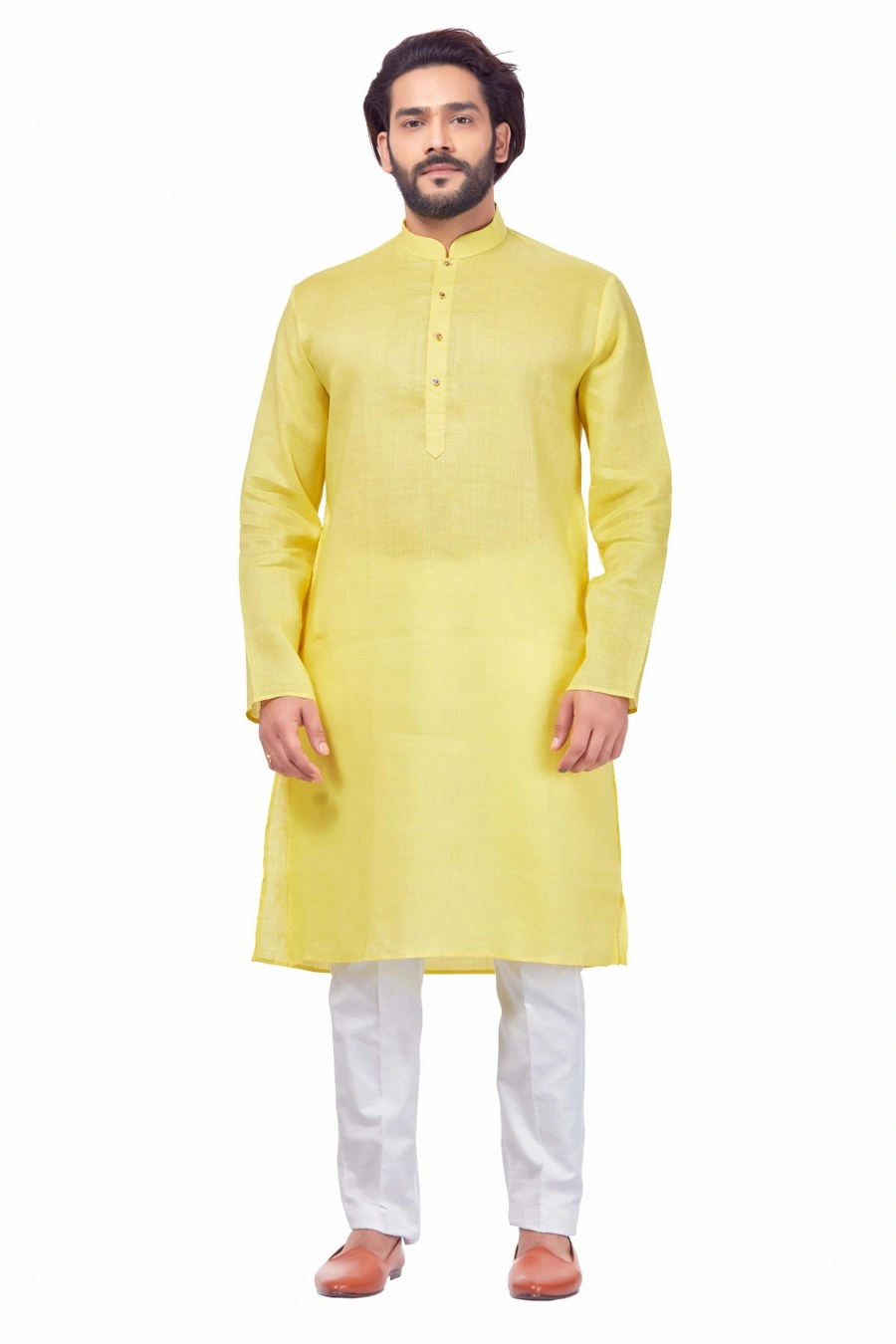 YELLOW LINEN  COTTON KURTA  PAJAMA SET-LMU-LY-1