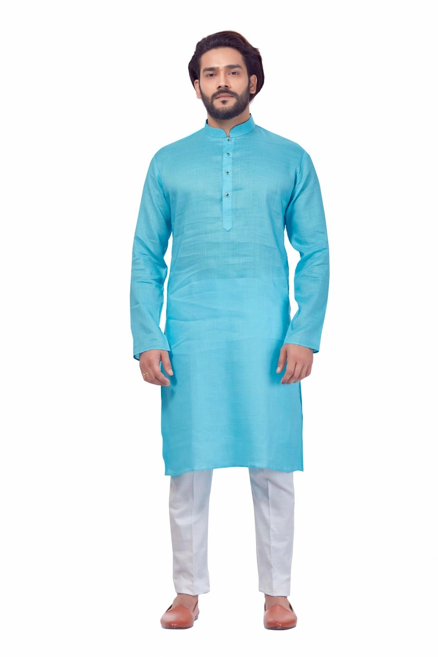 SKY BLUE LINEN COTTON KURTA PAJAMA SET-LMU-SB-1