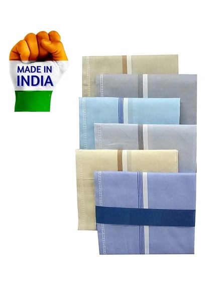 Men's Cotton Striped King Size Handkerchiefs ( LIGHT Multicolour; )- Pack of 12-LIGHTHN-1
