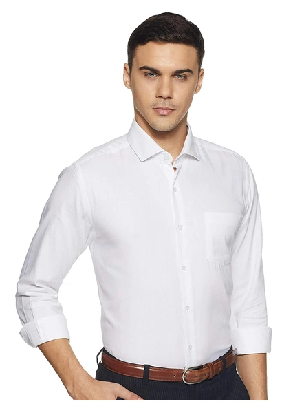 Men's Solid Slim Fit WHITE Formal Shirt-POLYWHITE-4