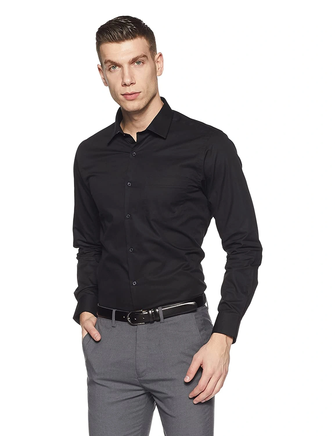 BLACK Men's Formal Shirt-POLYBLACK-1