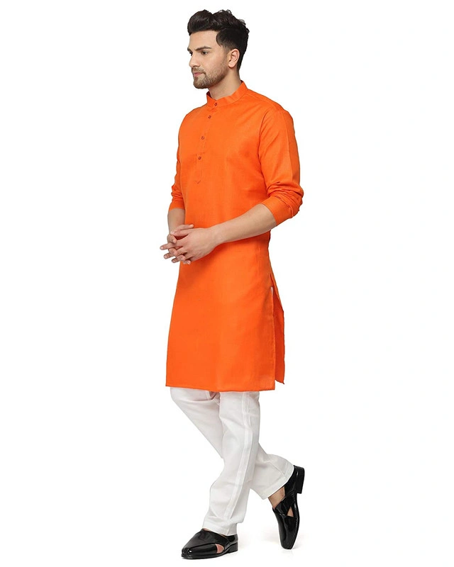 Men's Cotton Plain ORANGE Kurta Pyjama Set-orange-34-1