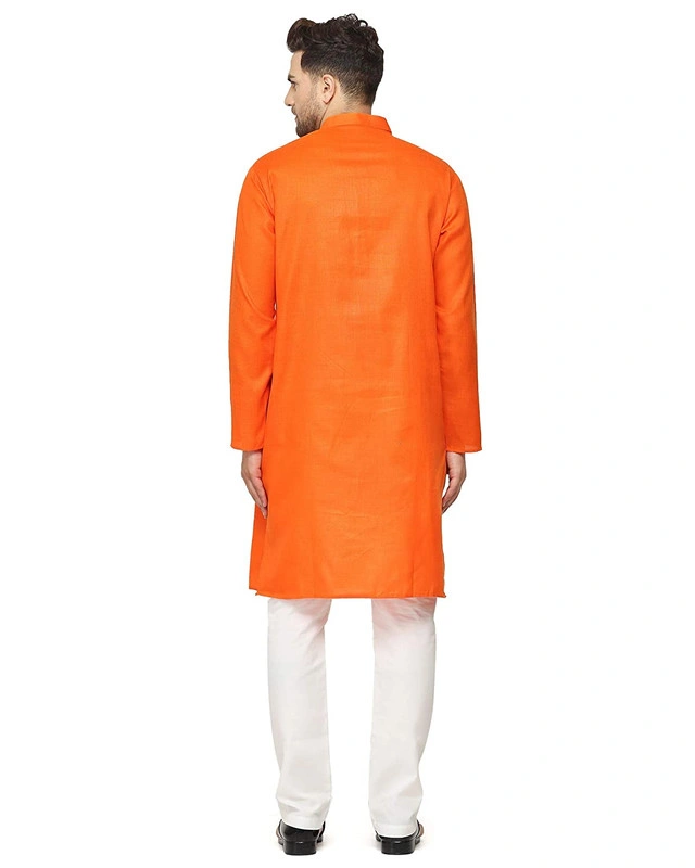 Men's Cotton Plain ORANGE Kurta Pyjama Set-orange-34-3