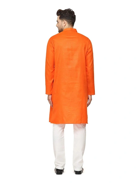 Men's Cotton Plain ORANGE Kurta Pyjama Set-orange-34-3
