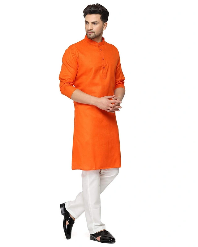 Men's Cotton Plain ORANGE Kurta Pyjama Set-orange-36-2