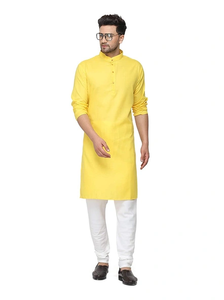 Men's Cotton Plain YELLOW Kurta Pyjama Set-yellow-34-1