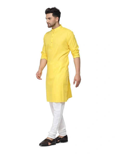 Men's Cotton Plain YELLOW Kurta Pyjama Set-yellow-36-2