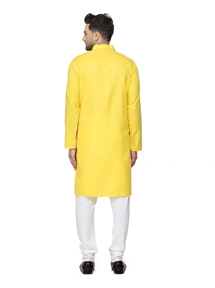 Men's Cotton Plain YELLOW Kurta Pyjama Set-yellow-36-3