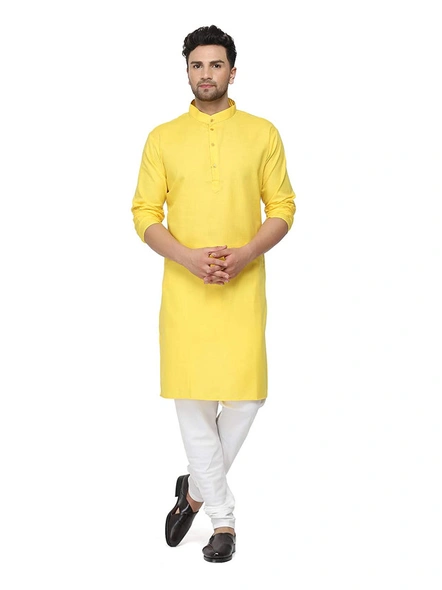 Men's Cotton Plain YELLOW Kurta Pyjama Set-Yellow18