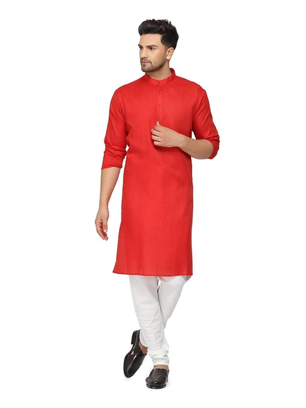 Men's Cotton Plain RED Kurta Pyjama Set-RED16