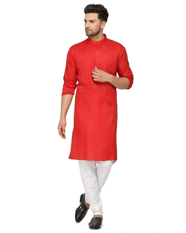 Men's Cotton Plain RED Kurta Pyjama Set-RED17