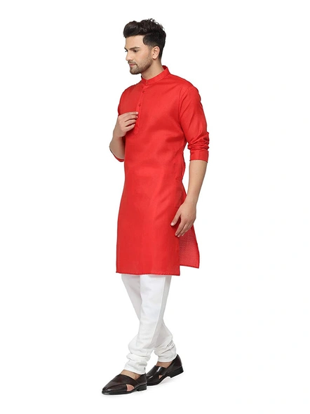 Men's Cotton Plain RED Kurta Pyjama Set-RED-44-1