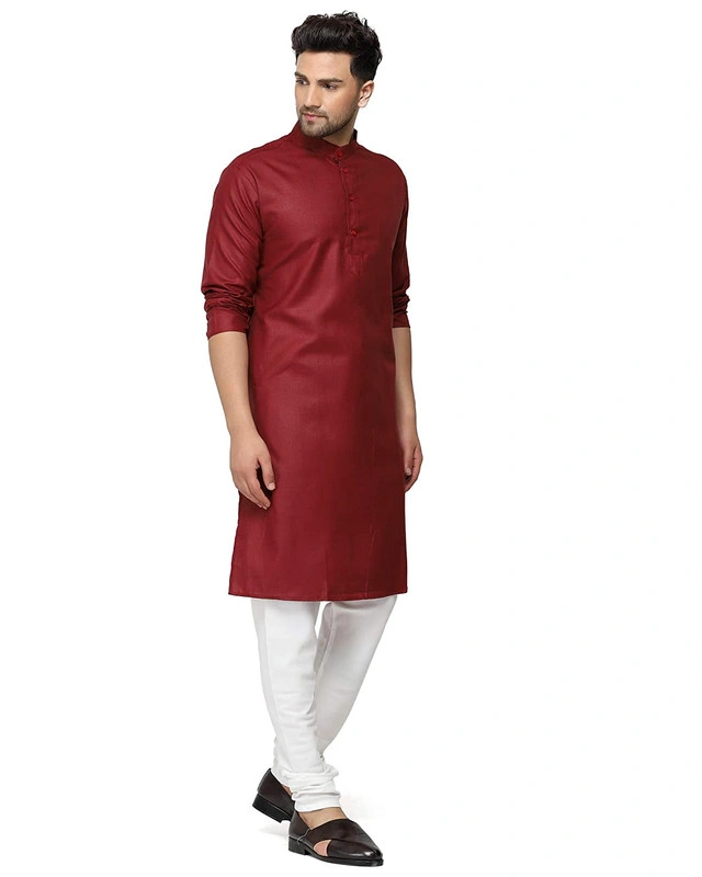 Men's Cotton Plain MAROON Kurta Pyjama Set-MAROON15