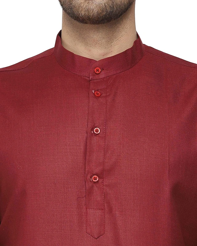 Men's Cotton Plain MAROON Kurta Pyjama Set-MAROON-34-1