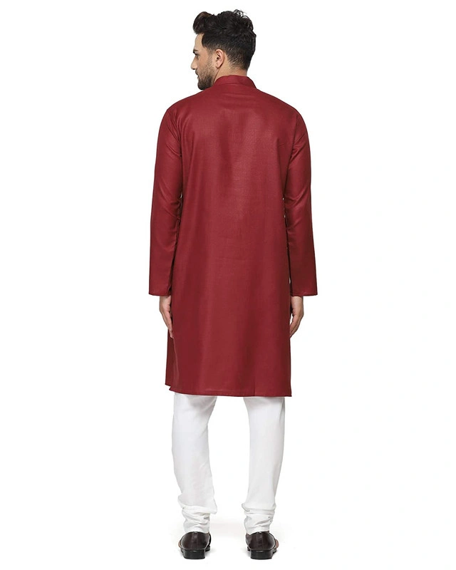 Men's Cotton Plain MAROON Kurta Pyjama Set-MAROON-34-2