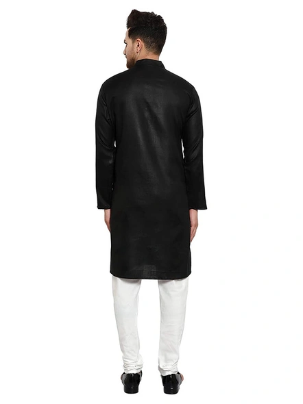 Men's Cotton Plain BLACK Kurta Pyjama Set-BLACK-34-3
