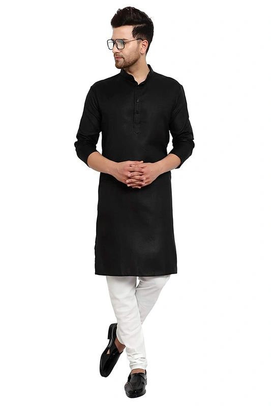 Men's Cotton Plain BLACK Kurta Pyjama Set-BLACK16