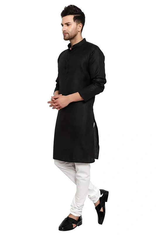 Men's Cotton Plain BLACK Kurta Pyjama Set-BLACK-36-1