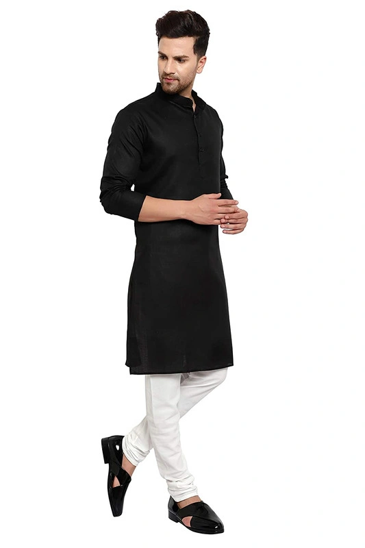 Men's Cotton Plain BLACK Kurta Pyjama Set-BLACK-36-2