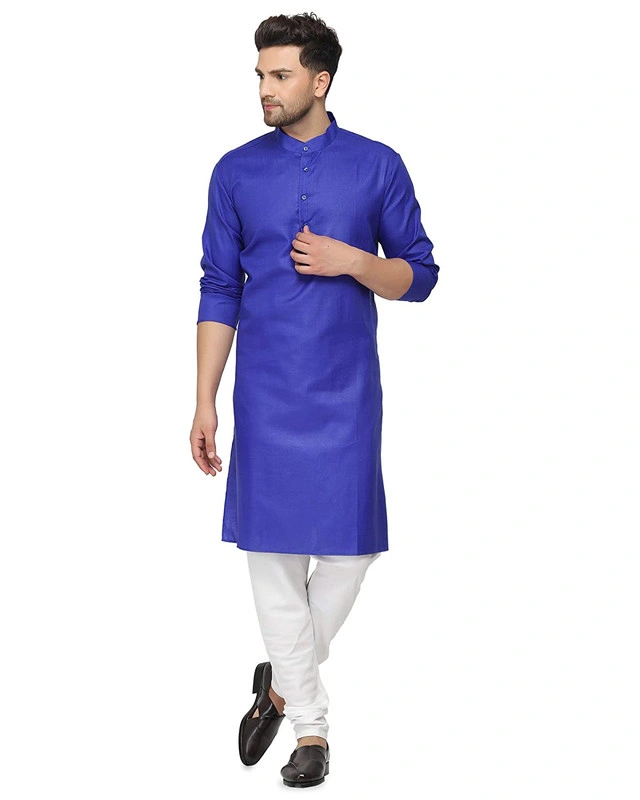 Men's Cotton Plain ROYAL BLUE Kurta Pyjama Set-RBLUE15