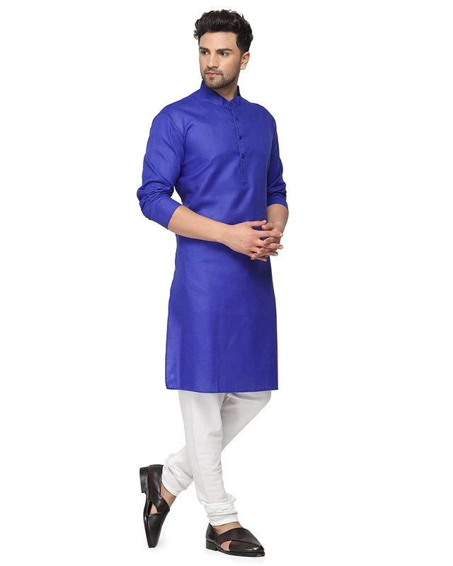 Men's Cotton Plain ROYAL BLUE Kurta Pyjama Set-ROLAL BLUE-44-1